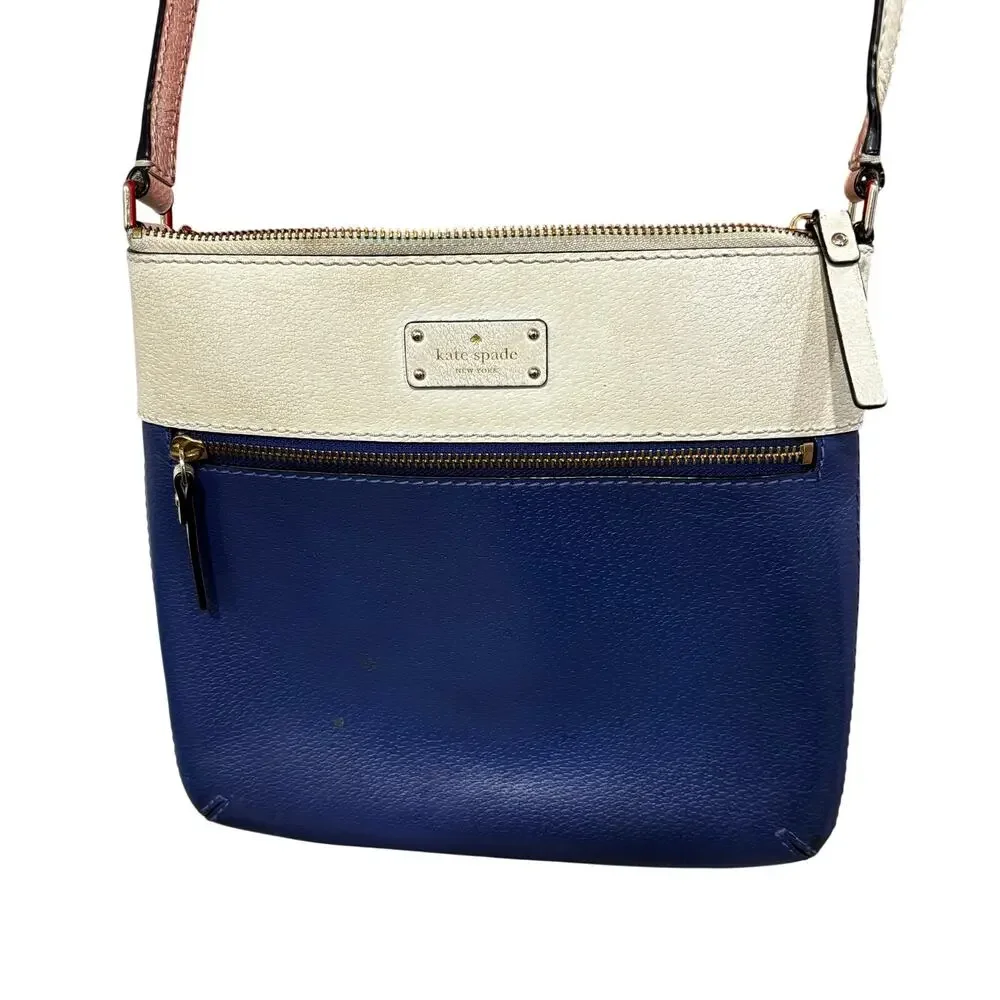 Kate Spade blue & creamy white colorblock leather crossbody shoulder bag purse